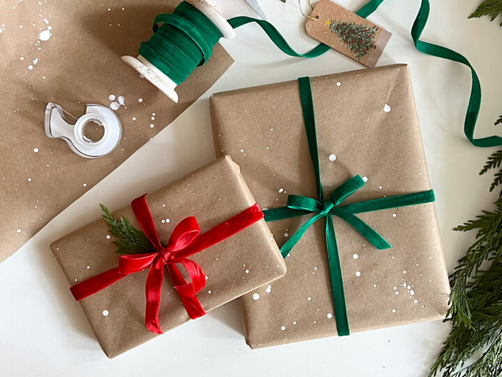 Holiday gifts with ribbon and lights